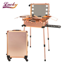 Aluminum case makeup led Multimedia FM System makeup case with lighted mirror